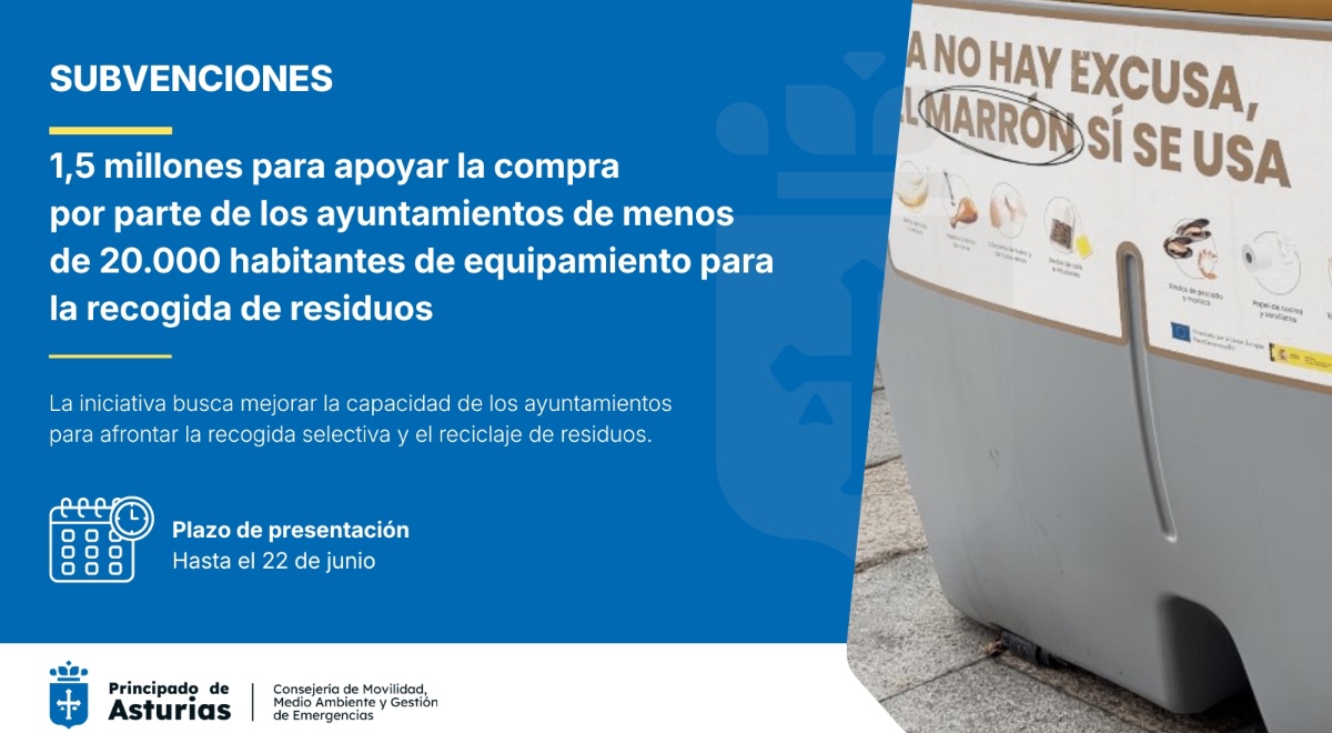1,5 millones de euros para reforzar la recogida selectiva de residuos en pequeños municipios de Asturias