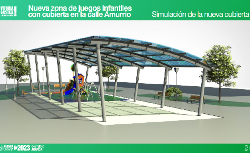La calle Amurrio de Zaramaga asiste a la renovación de su zona infantil