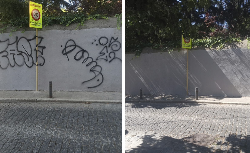Más de 2.000 metros cuadrados limpios de grafitis en San Lorenzo de El Escorial