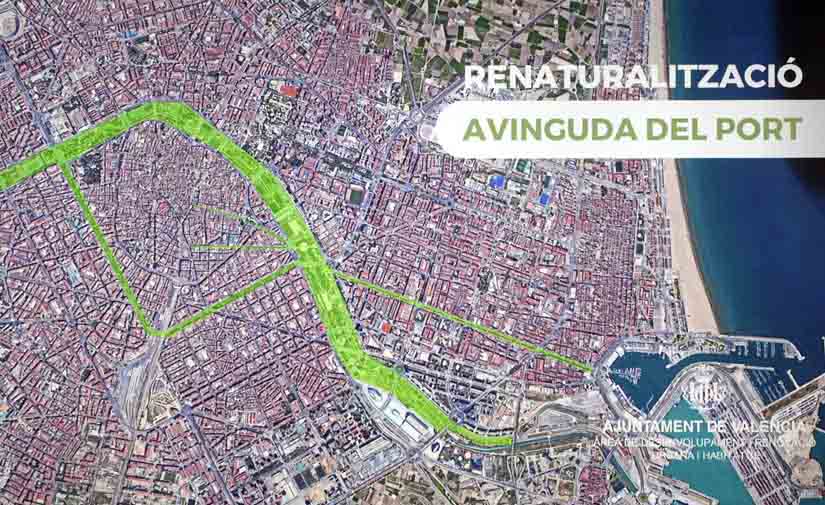 Más zonas verdes y peatonales en la Avenida del Puerto de Valencia