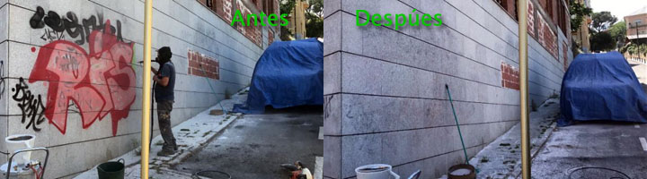 Más de 1.500 m² limpios en los primeros tres días de campaña contra los graffitis en El Escorial