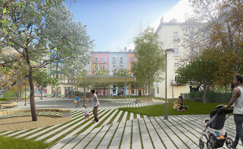 Pamplona renaturaliza la plaza de Santa Ana con 1.410 m² de zonas verdes y más de 75 árboles