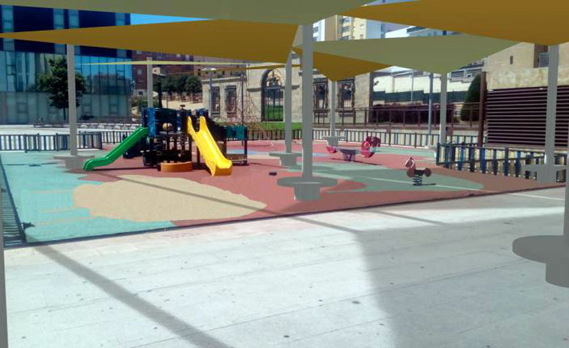 Salamanca inicia la ampliación de la zona de juegos infantiles de la Plaza de la Concordia con nuevas estructuras de sombra